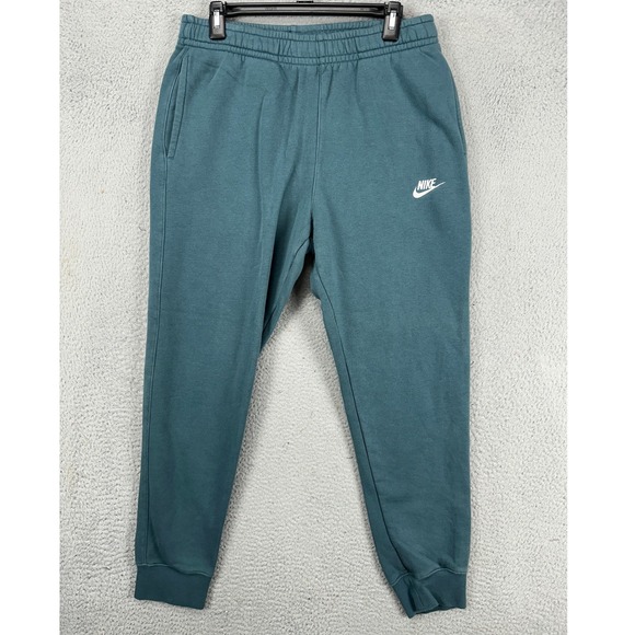 Nike Mens Fleece Jogger Pants Medium Teal Blue Drawstring Elastic Waist Pockets